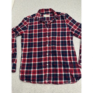 Line of Trade Men's Sz M Red Blue Plaid Flannel Long Sleeve Shirt 2775